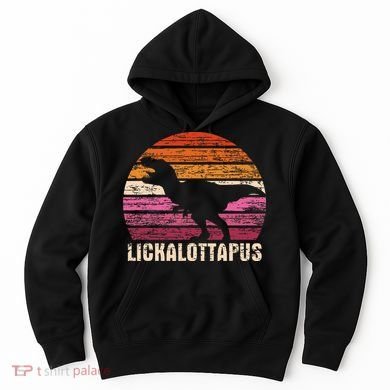 Funny Lesbian Lickalottapus Dinosaurs LGBTQ Pride Flag Retro Hoodie