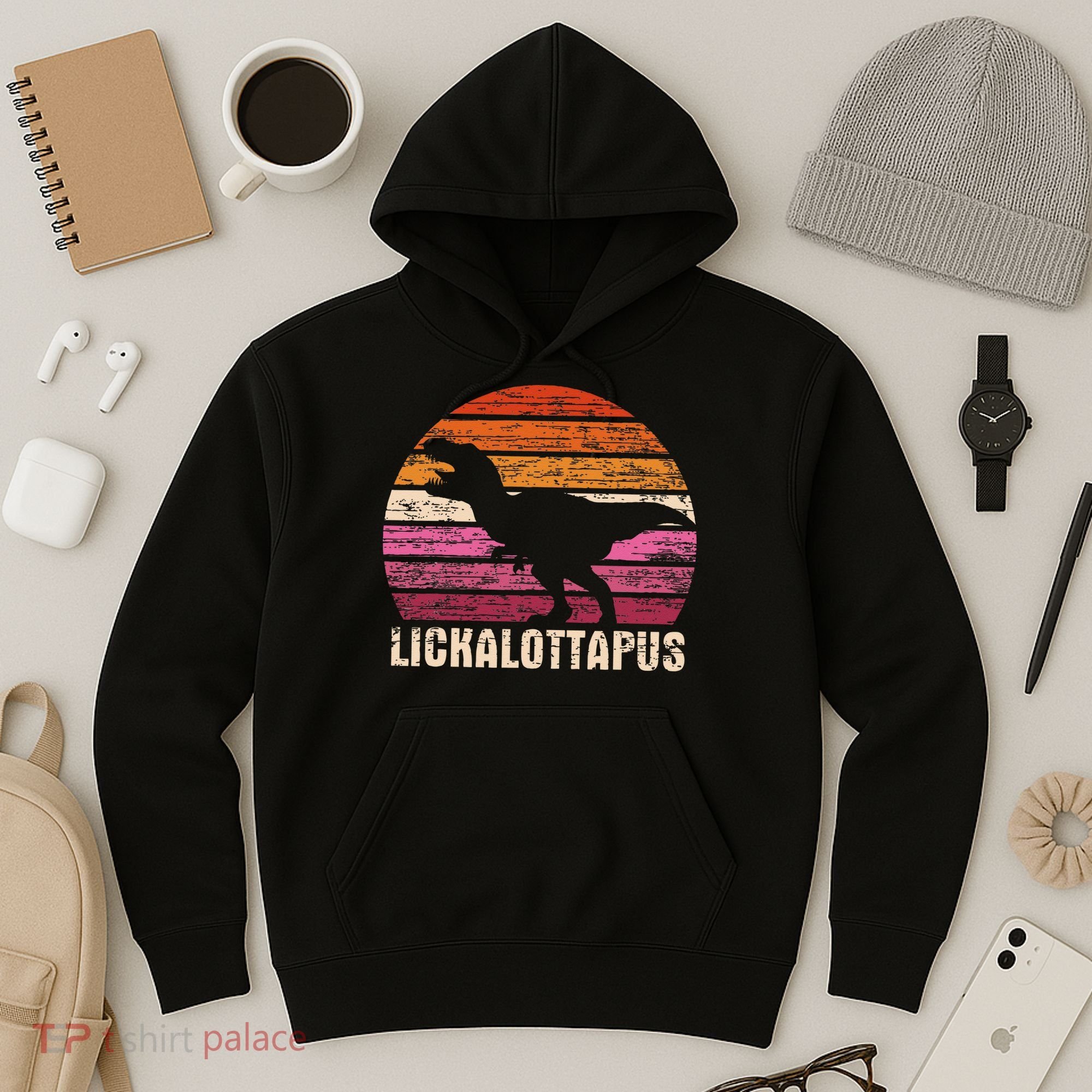 Funny Lesbian Lickalottapus Dinosaurs LGBTQ Pride Flag Retro Hoodie