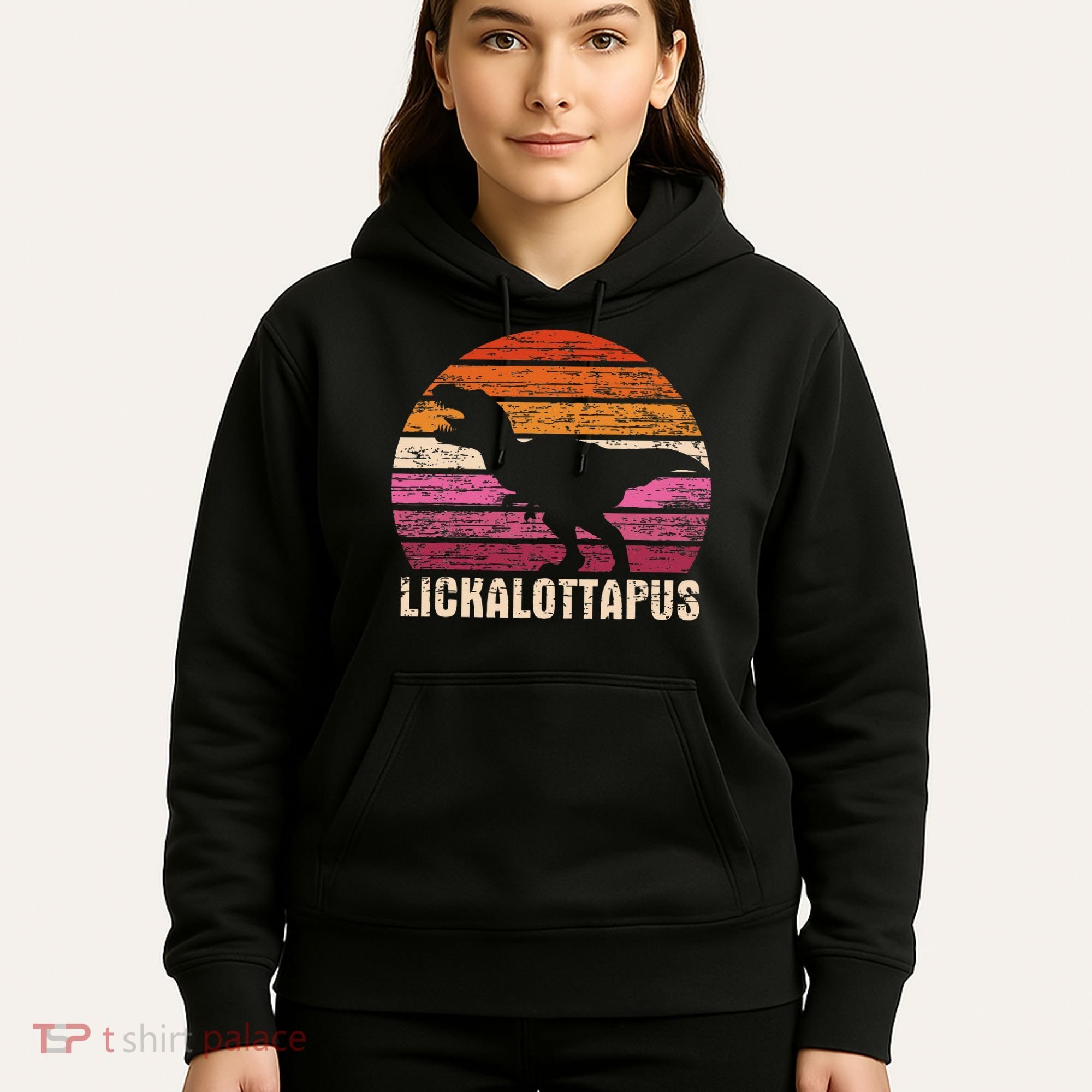 Funny Lesbian Lickalottapus Dinosaurs LGBTQ Pride Flag Retro Hoodie