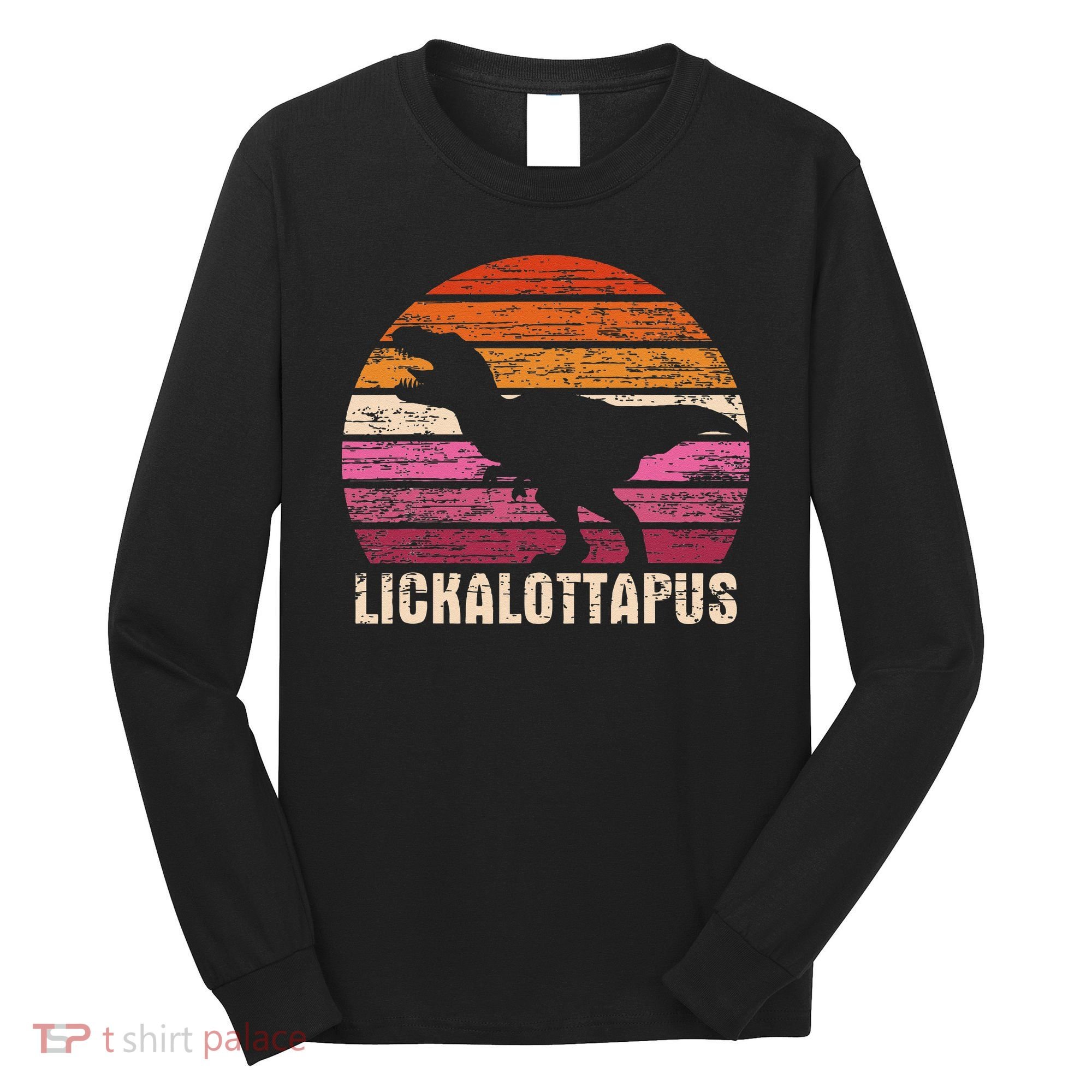 Funny Lesbian Lickalottapus Dinosaurs LGBTQ Pride Flag Retro Long Sleeve Shirt