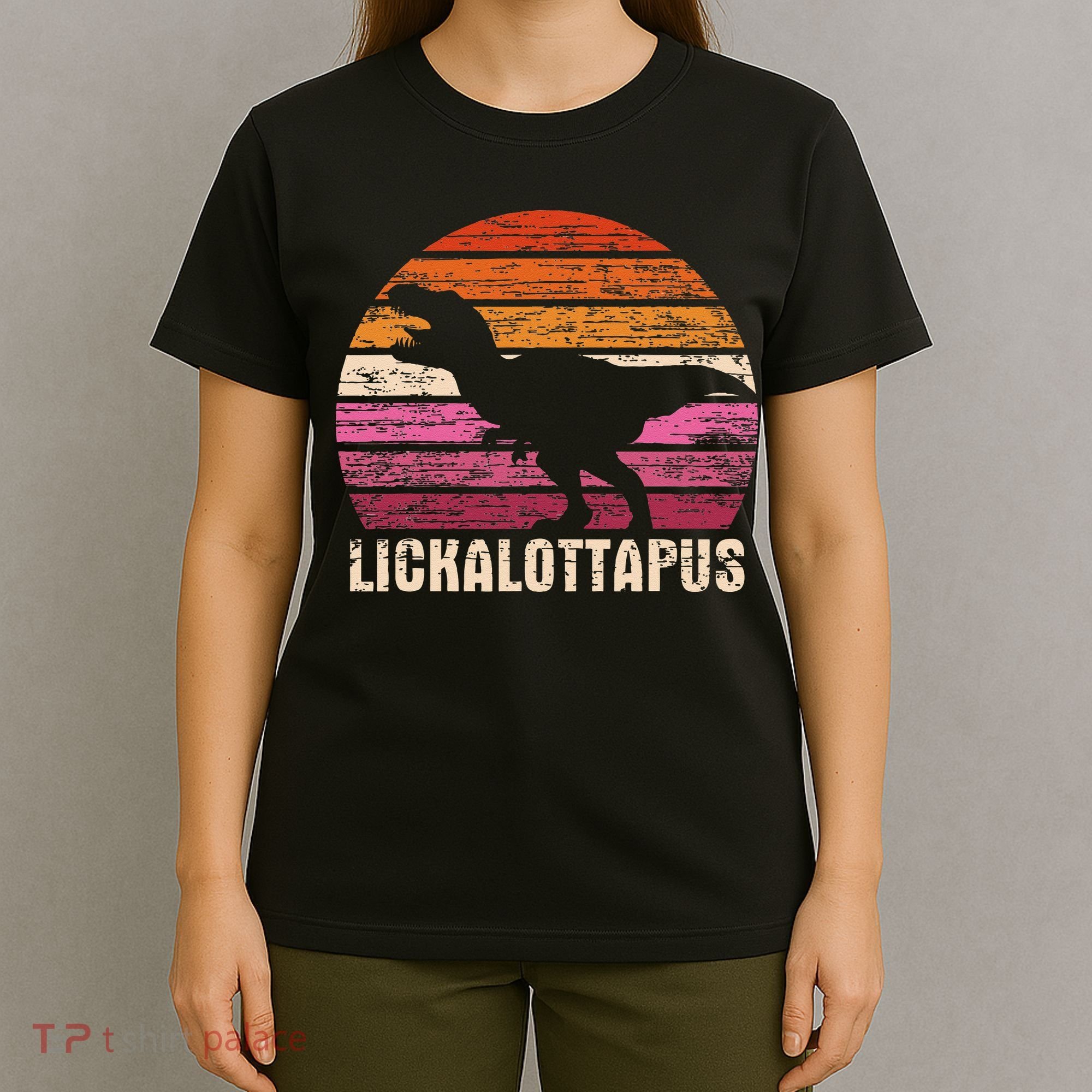 Funny Lesbian Lickalottapus Dinosaurs LGBTQ Pride Flag Retro T-Shirt
