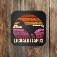 Funny Lesbian Lickalottapus Dinosaurs LGBTQ Pride Flag Retro Coaster thumb 0