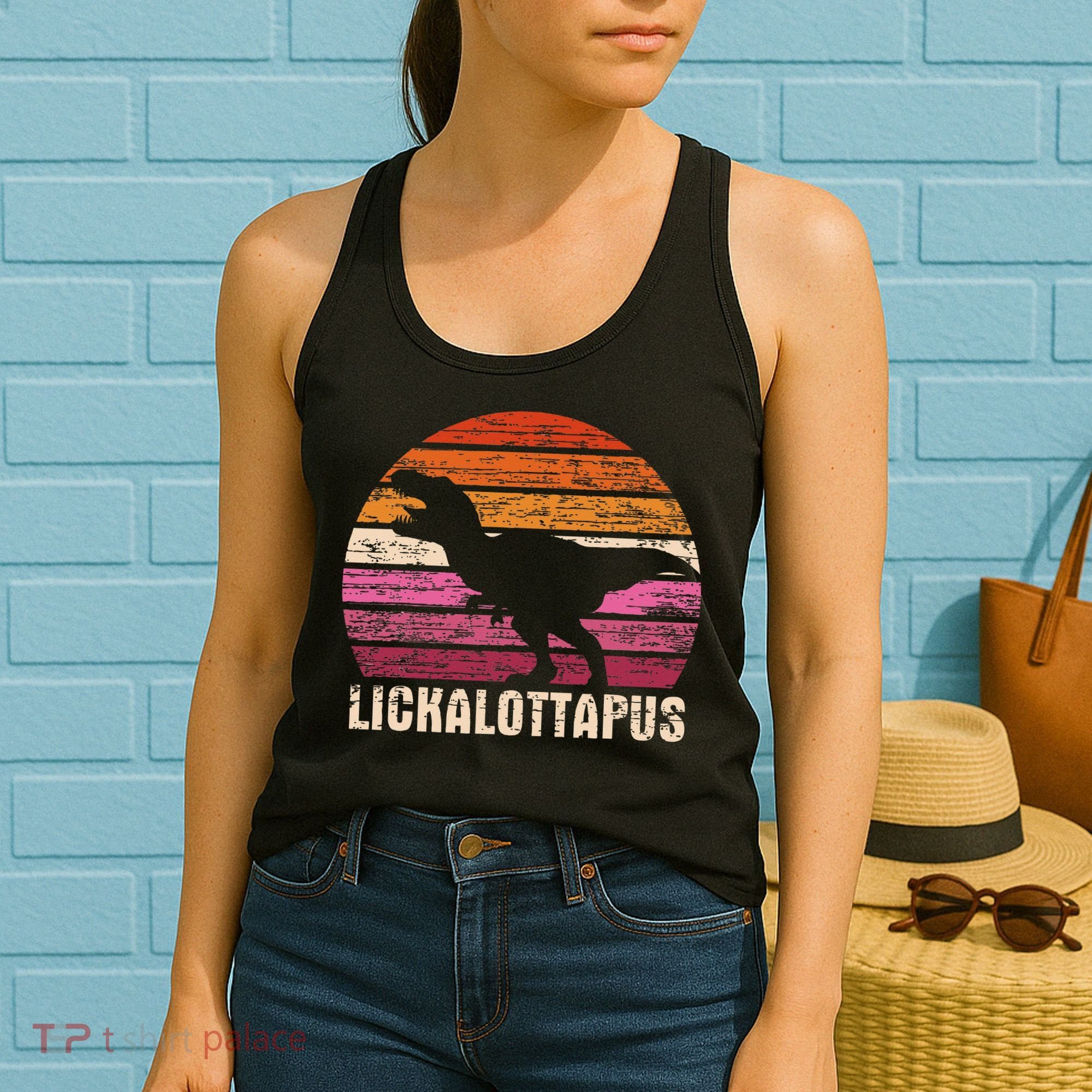 Funny Lesbian Lickalottapus Dinosaurs LGBTQ Pride Flag Retro Women's Tank Top