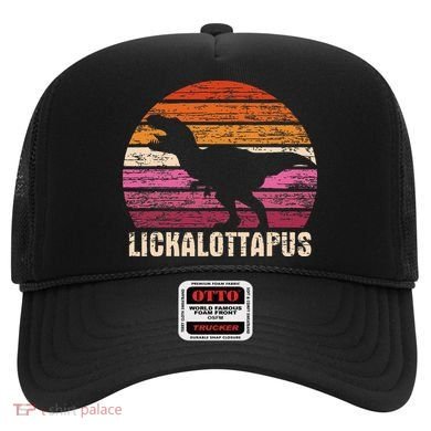 Funny Lesbian Lickalottapus Dinosaurs LGBTQ Pride Flag Retro Hat