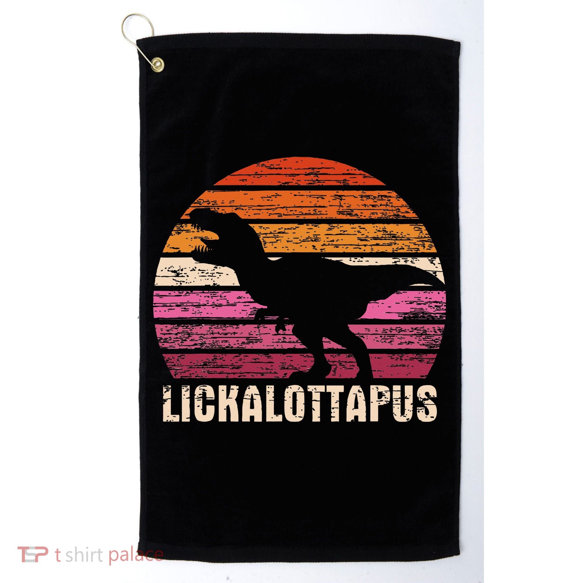 Funny Lesbian Lickalottapus Dinosaurs LGBTQ Pride Flag Retro Golf Towel