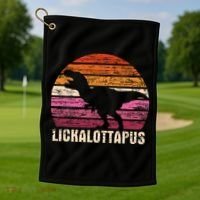 Funny Lesbian Lickalottapus Dinosaurs LGBTQ Pride Flag Retro Golf Towel thumb 1