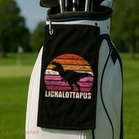 Funny Lesbian Lickalottapus Dinosaurs LGBTQ Pride Flag Retro Golf Towel thumb 2