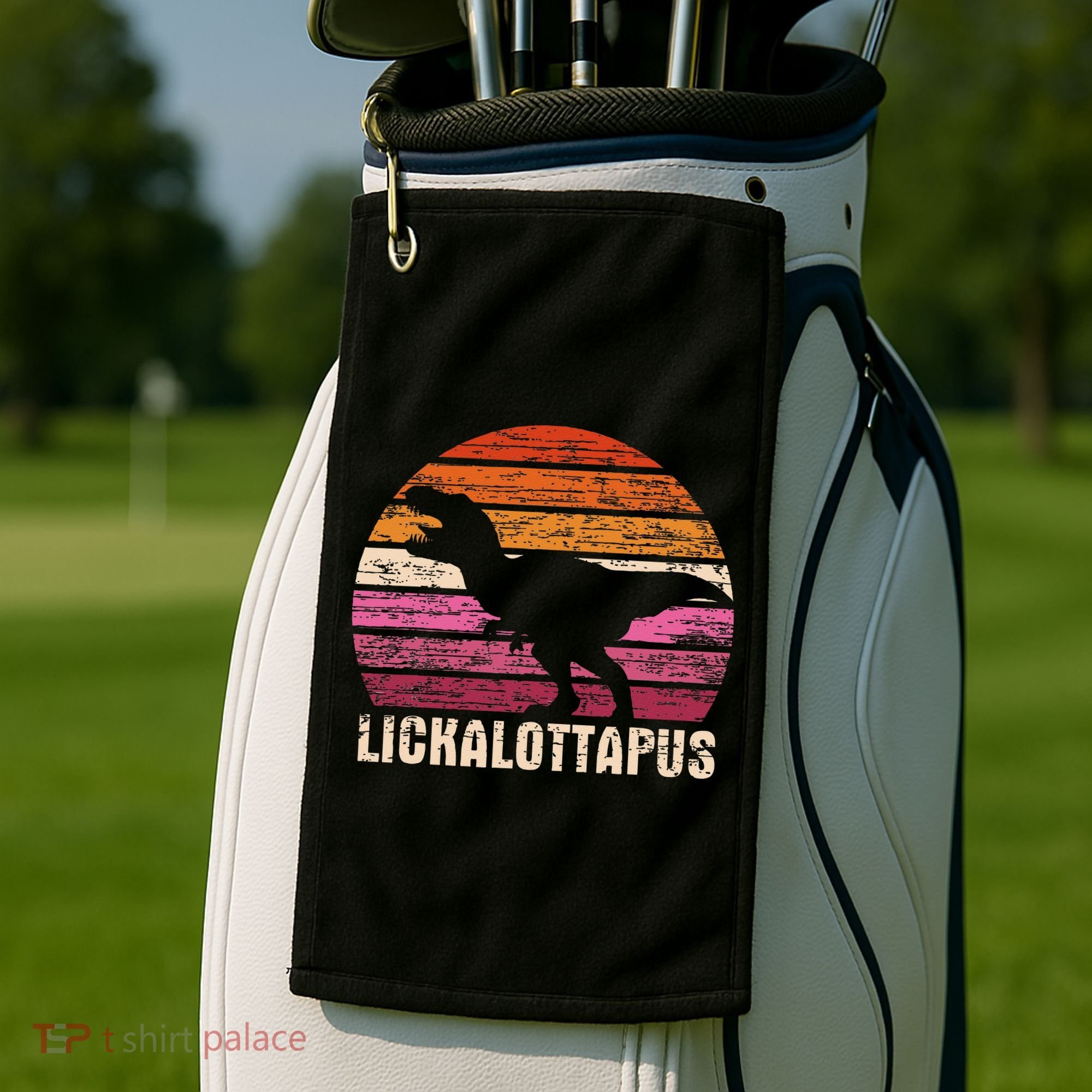 Funny Lesbian Lickalottapus Dinosaurs LGBTQ Pride Flag Retro Golf Towel