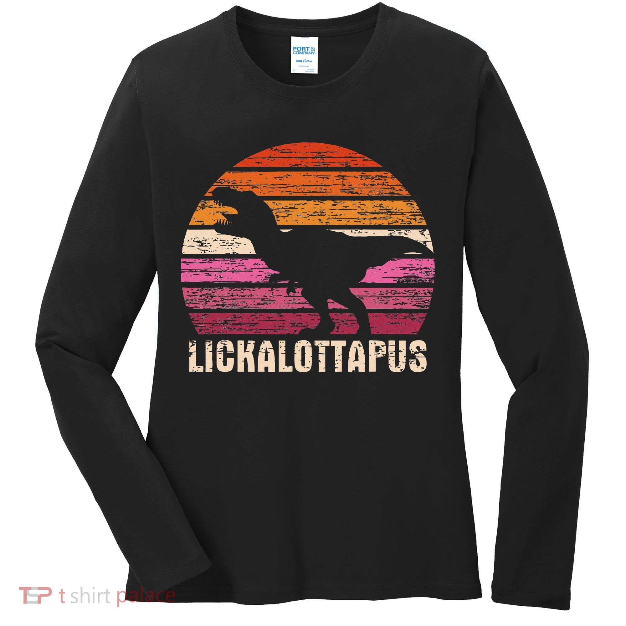 Funny Lesbian Lickalottapus Dinosaurs LGBTQ Pride Flag Retro Women's Long Sleeve Shirt