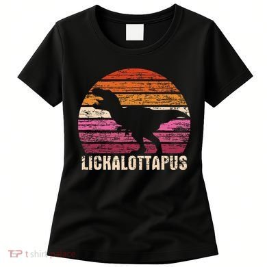 Funny Lesbian Lickalottapus Dinosaurs LGBTQ Pride Flag Retro Women's T-Shirt