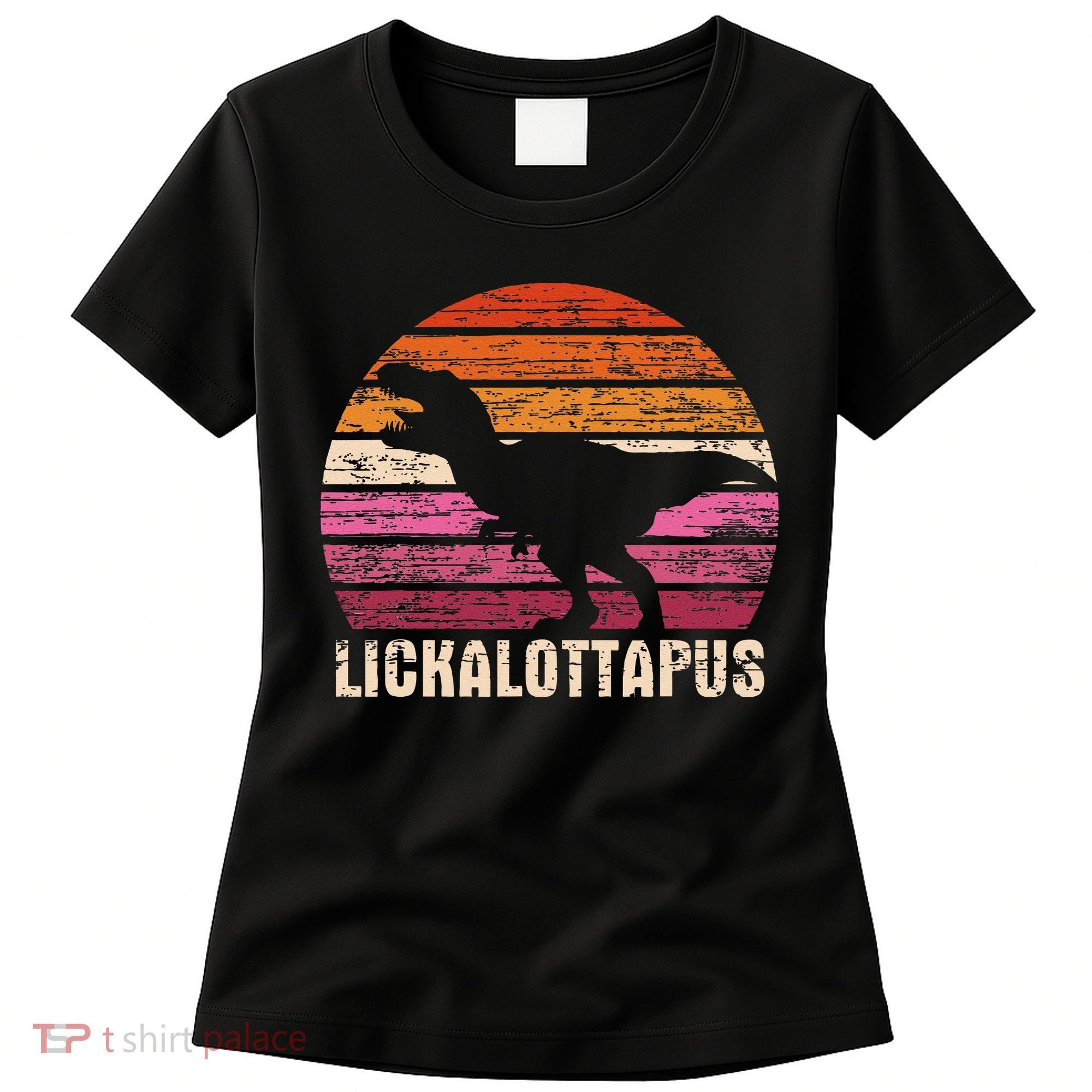 Funny Lesbian Lickalottapus Dinosaurs LGBTQ Pride Flag Retro Women's T-Shirt