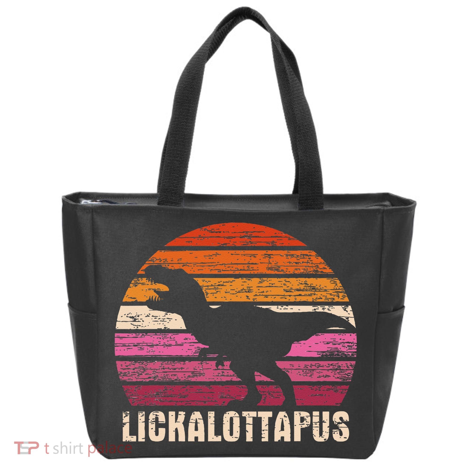 Funny Lesbian Lickalottapus Dinosaurs LGBTQ Pride Flag Retro Tote Bag