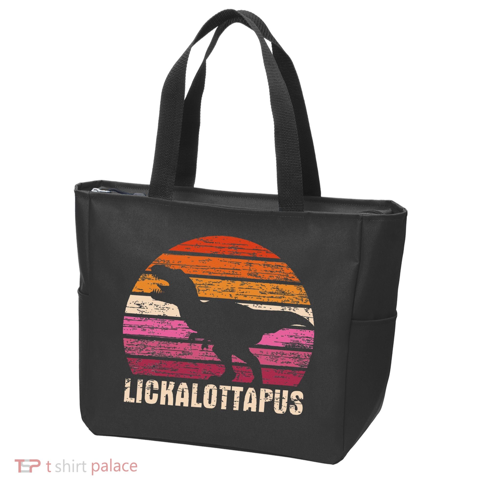 Funny Lesbian Lickalottapus Dinosaurs LGBTQ Pride Flag Retro Tote Bag