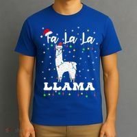Fa La La Llama Christmas Lamma Lama Tree Lights Santa Family Cool Gift T-Shirt thumb 3