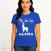 Fa La La Llama Christmas Lamma Lama Tree Lights Santa Family Cool Gift Women's T-Shirt thumb 4