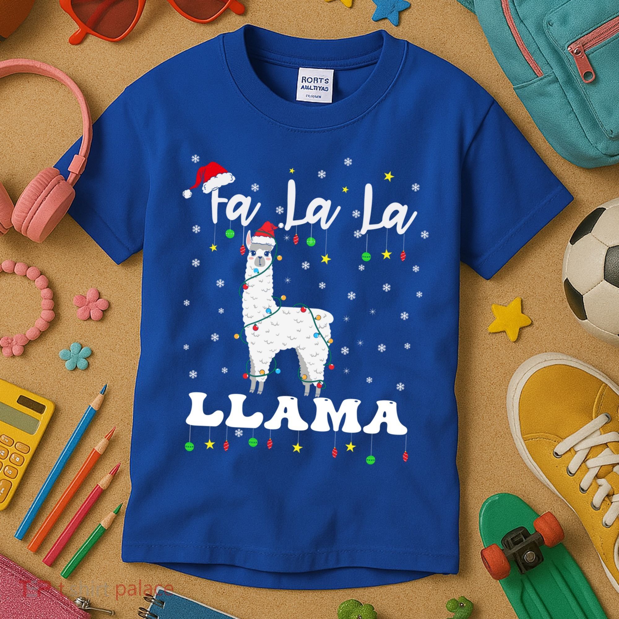 Fa La La Llama Christmas Lamma Lama Tree Lights Santa Family Cool Gift Kids T-Shirt