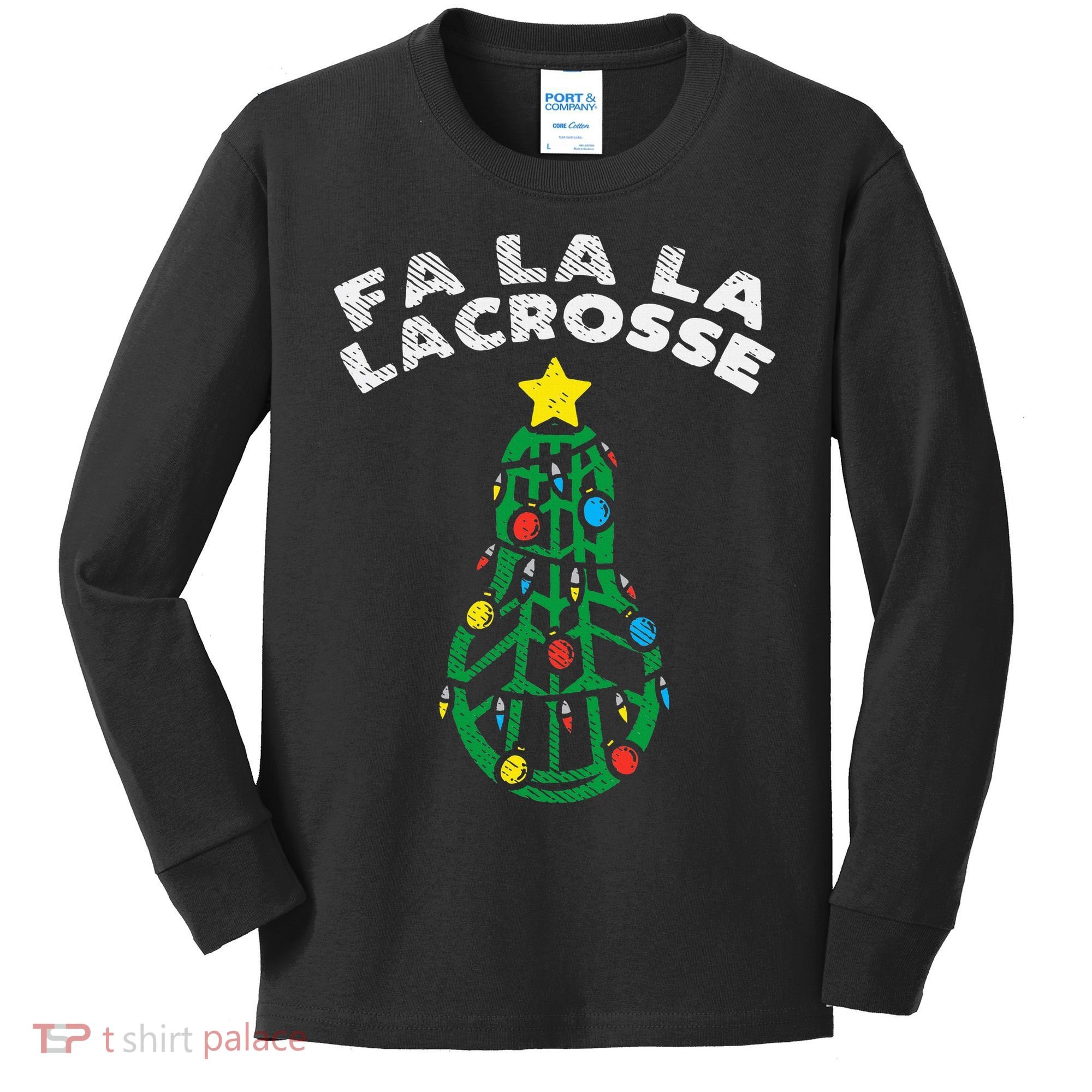 Fa La Lacrosse Christmas Lax Player Goalie Team Kids Long Sleeve Shirt