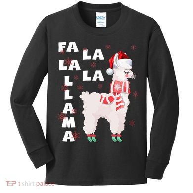 Fa La La Llama Santa Christmas Funny Gift Xmas Kids Long Sleeve Shirt
