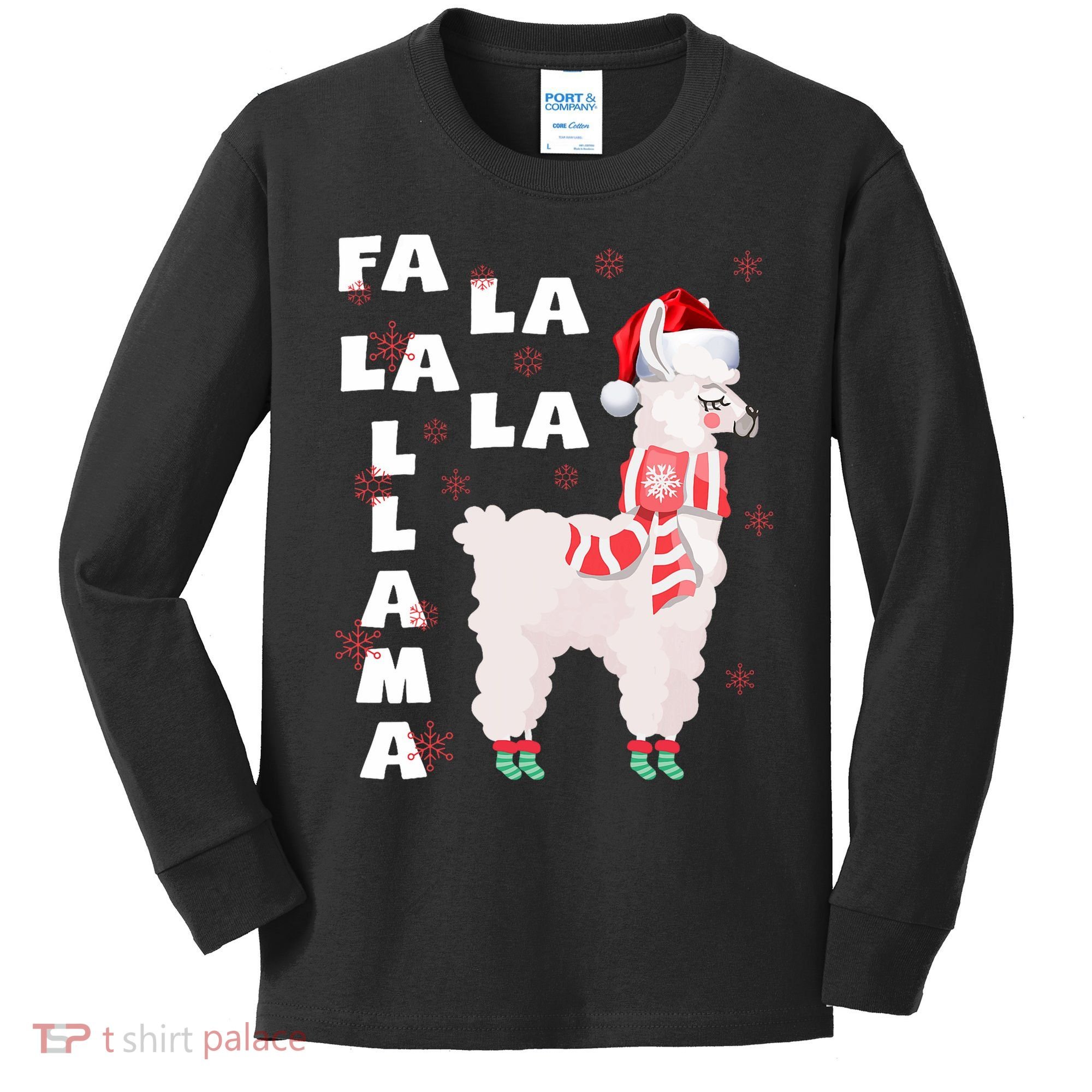 Fa La La Llama Santa Christmas Funny Gift Xmas Kids Long Sleeve Shirt