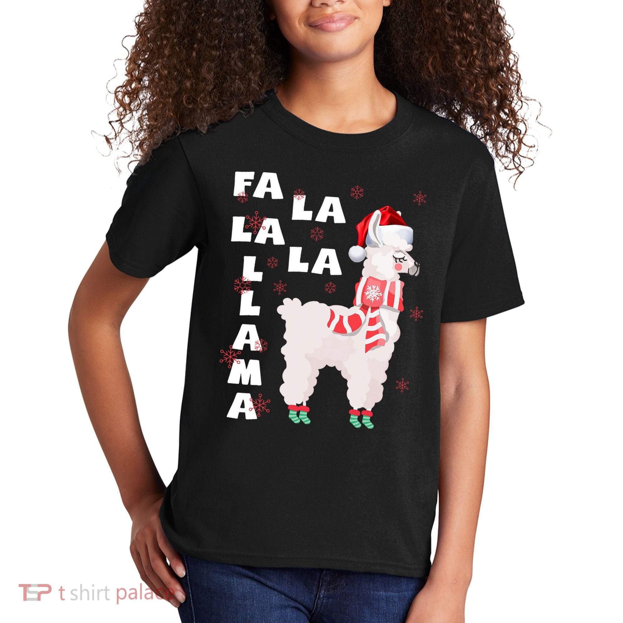 Fa La La Llama Santa Christmas Funny Gift Xmas Kids T-Shirt