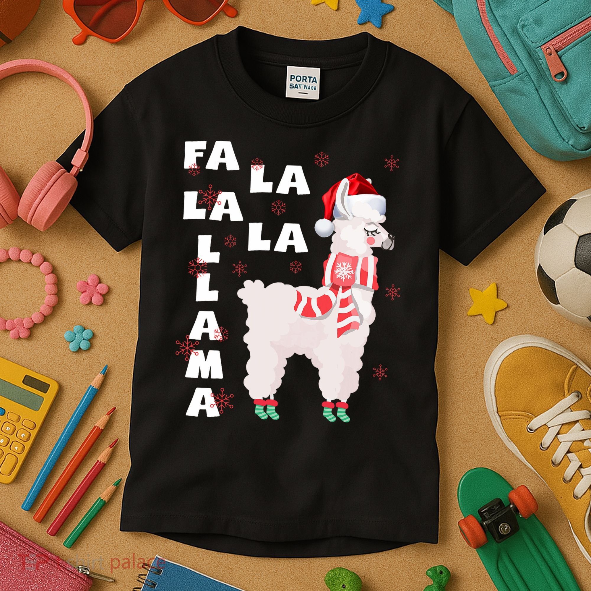 Fa La La Llama Santa Christmas Funny Gift Xmas Kids T-Shirt