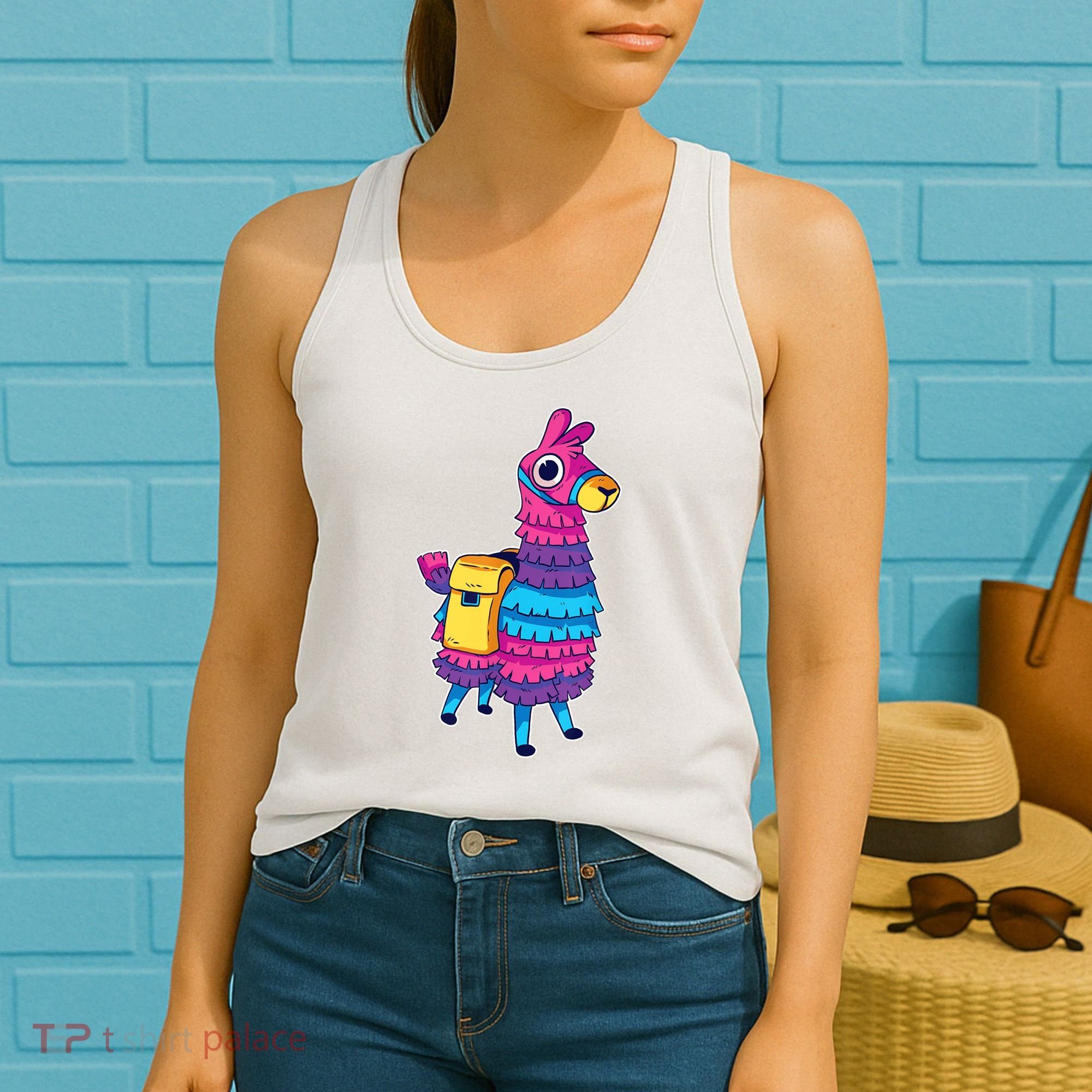Funny Loot Llama Pinata With Yellow Saddlebag Women's Tank Top