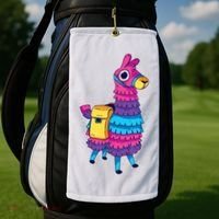 Funny Loot Llama Pinata With Yellow Saddlebag Golf Towel thumb 2