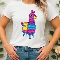 Funny Loot Llama Pinata With Yellow Saddlebag Women's T-Shirt thumb 2