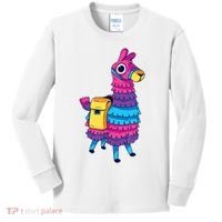 Funny Loot Llama Pinata With Yellow Saddlebag Kids Long Sleeve Shirt thumb 0