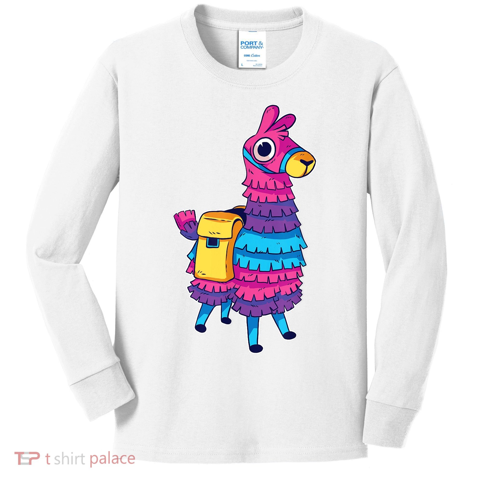 Funny Loot Llama Pinata With Yellow Saddlebag Kids Long Sleeve Shirt