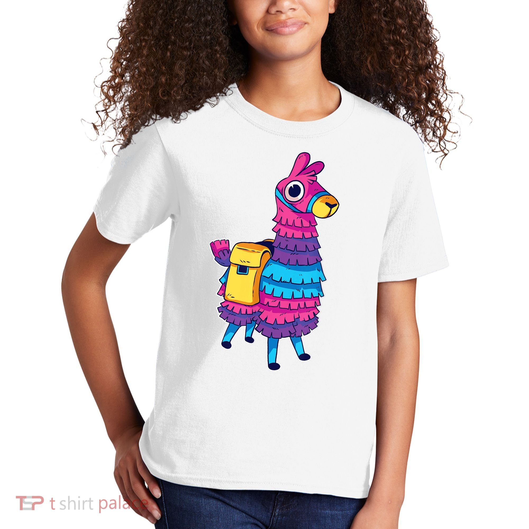 Funny Loot Llama Pinata With Yellow Saddlebag Kids T-Shirt