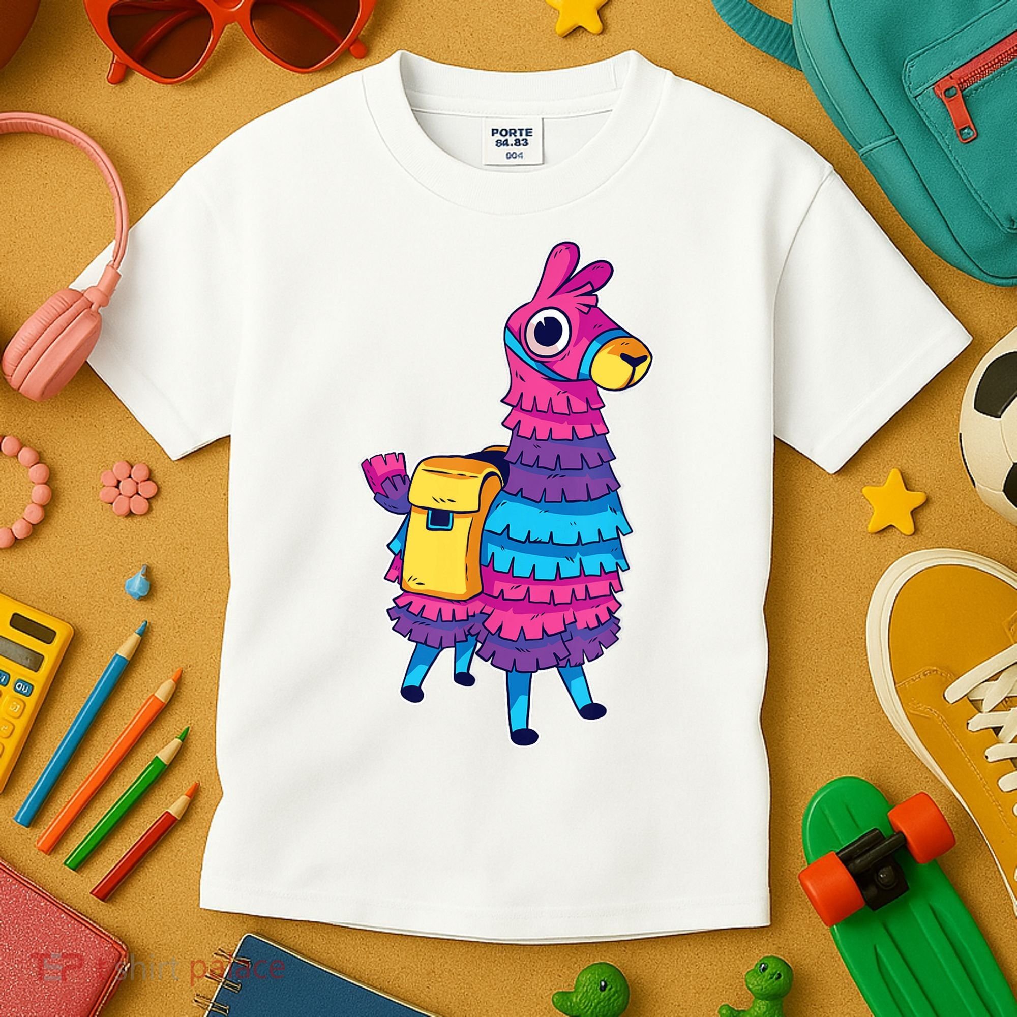 Funny Loot Llama Pinata With Yellow Saddlebag Kids T-Shirt