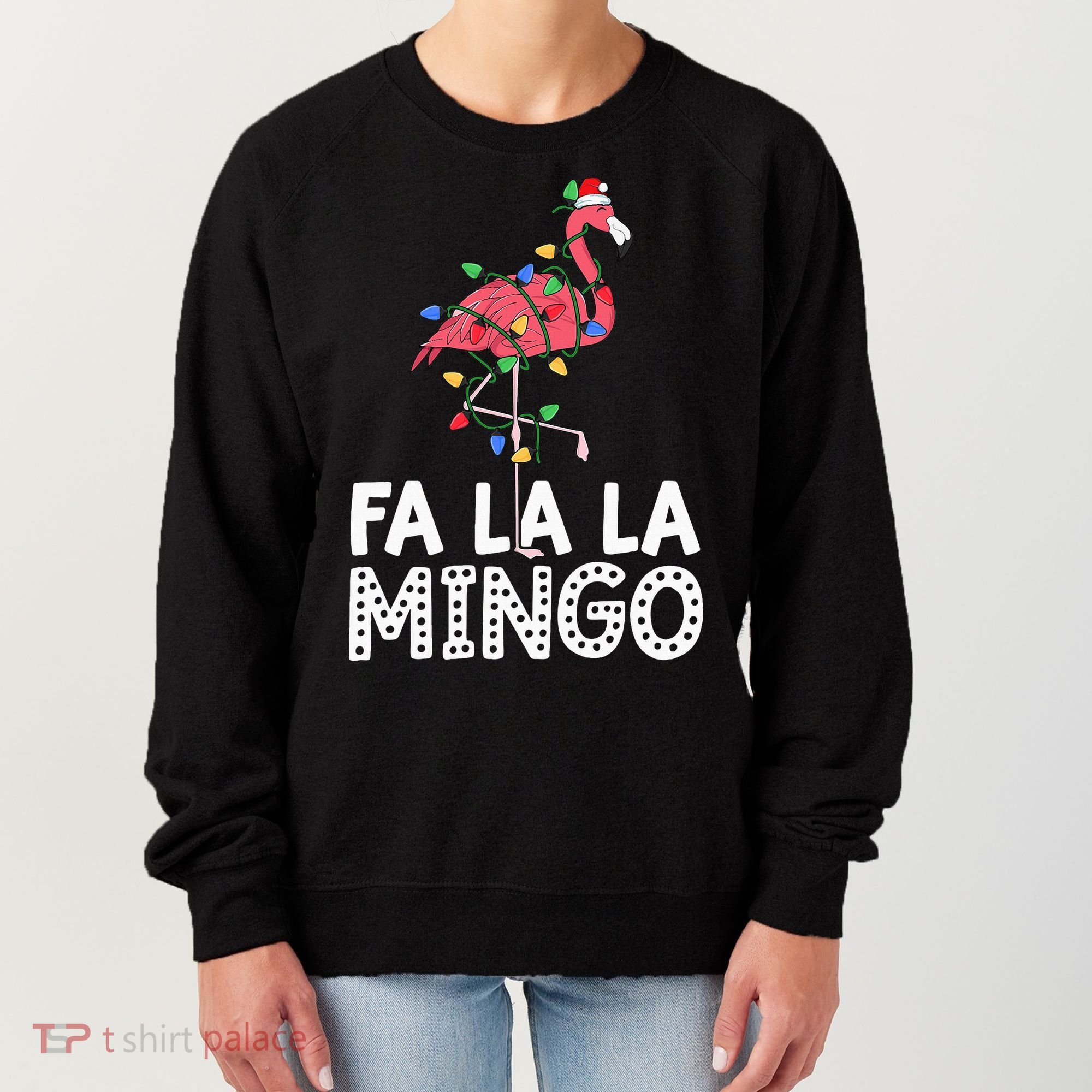 Fa La La Mingo Flamingo Christmas Tree Lights Tropical Xmas Women's Sweatshirt