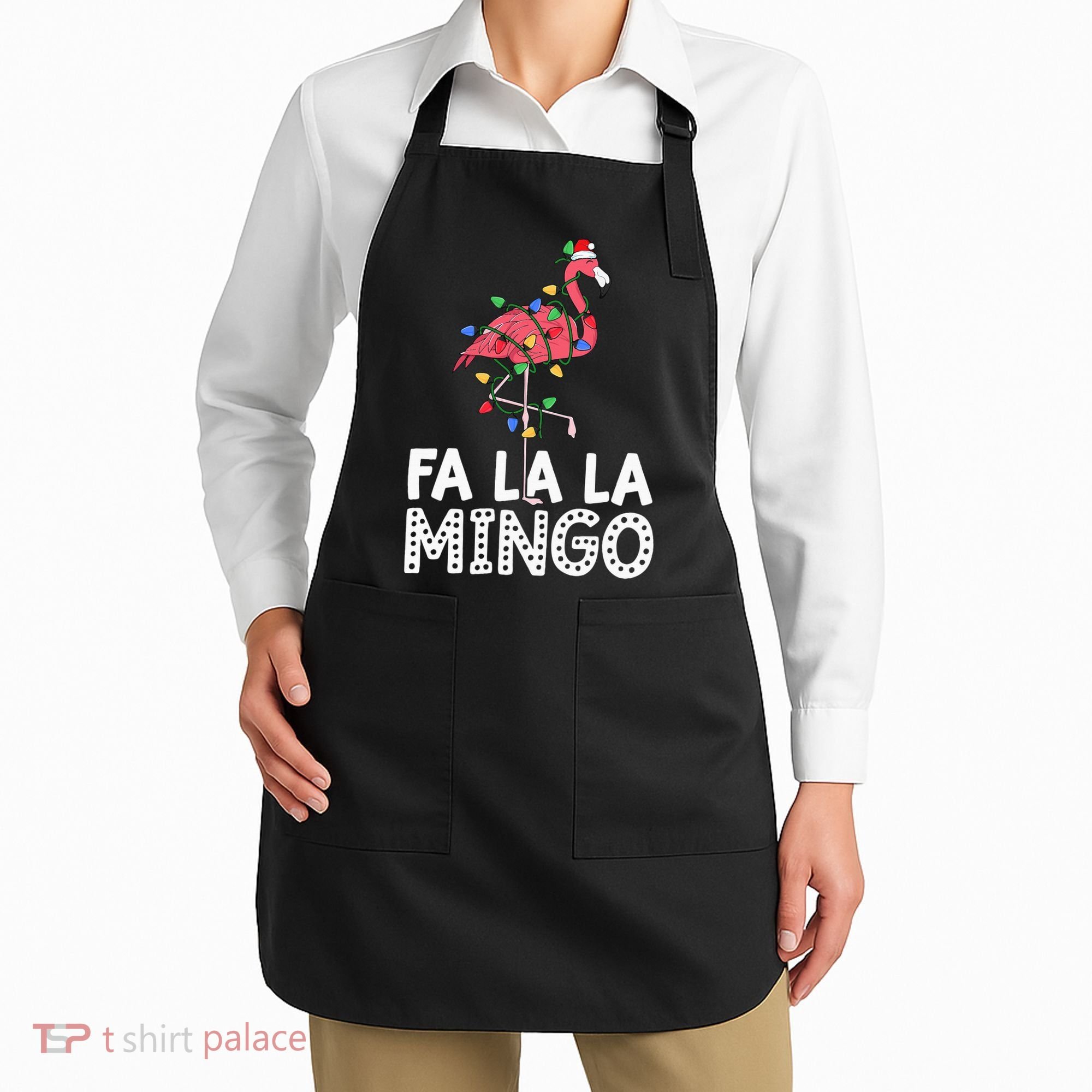 Fa La La Mingo Flamingo Christmas Tree Lights Tropical Xmas Apron