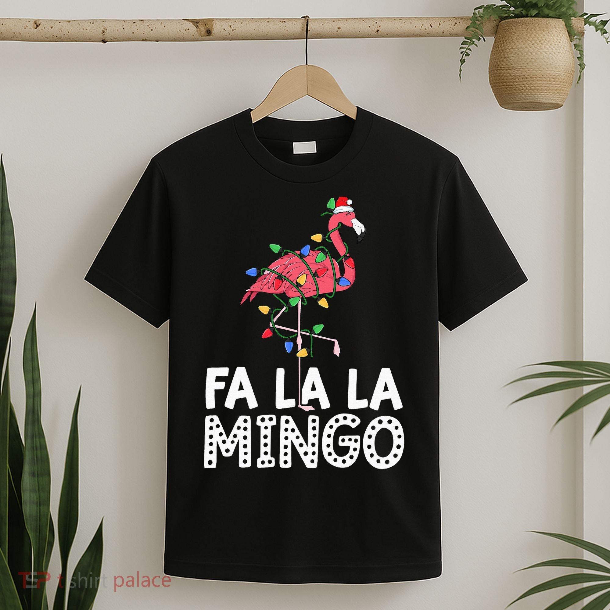 Fa La La Mingo Flamingo Christmas Tree Lights Tropical Xmas T-Shirt