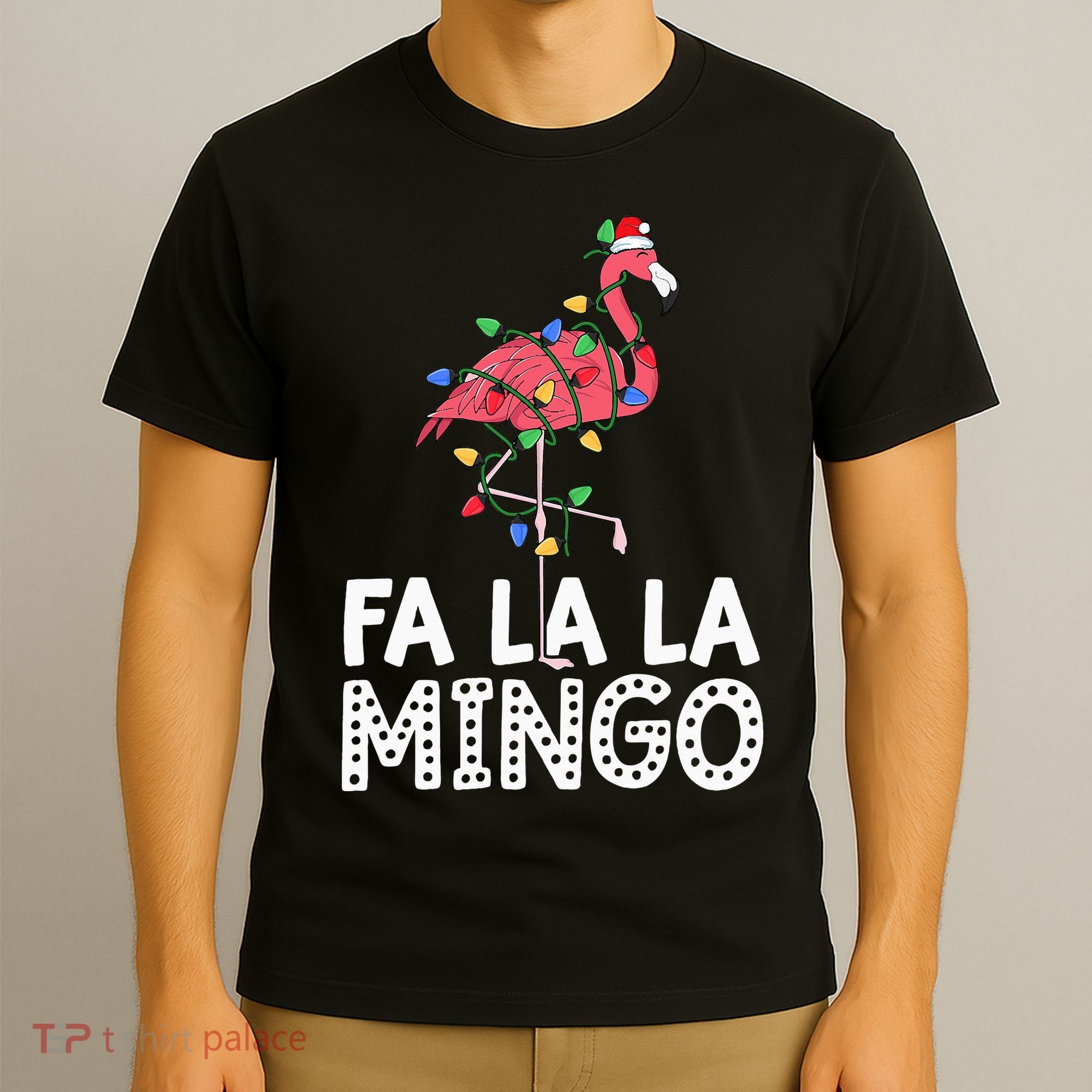 Fa La La Mingo Flamingo Christmas Tree Lights Tropical Xmas T-Shirt