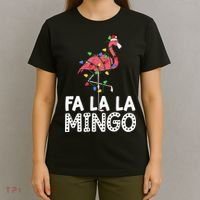 Fa La La Mingo Flamingo Christmas Tree Lights Tropical Xmas T-Shirt thumb 4