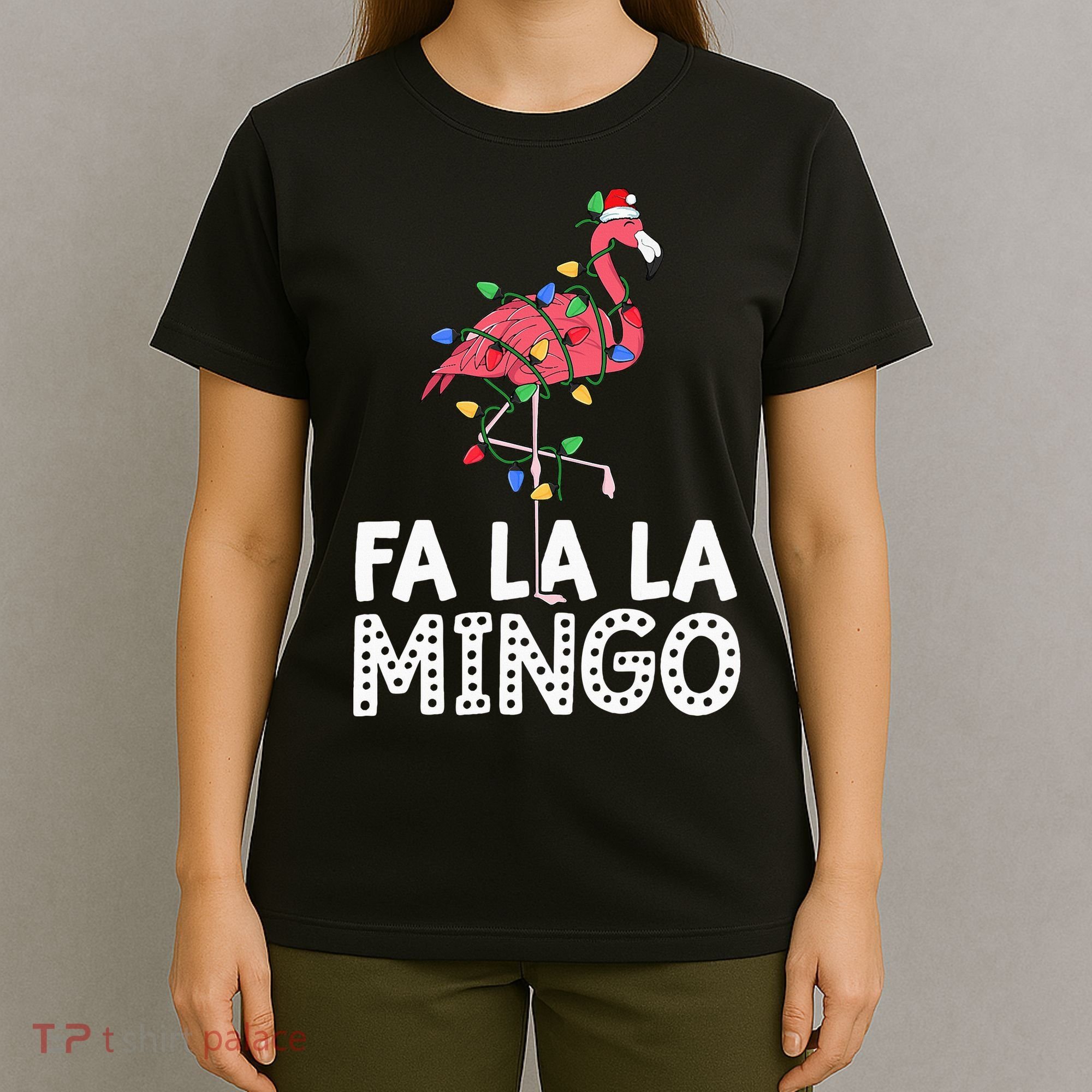 Fa La La Mingo Flamingo Christmas Tree Lights Tropical Xmas T-Shirt