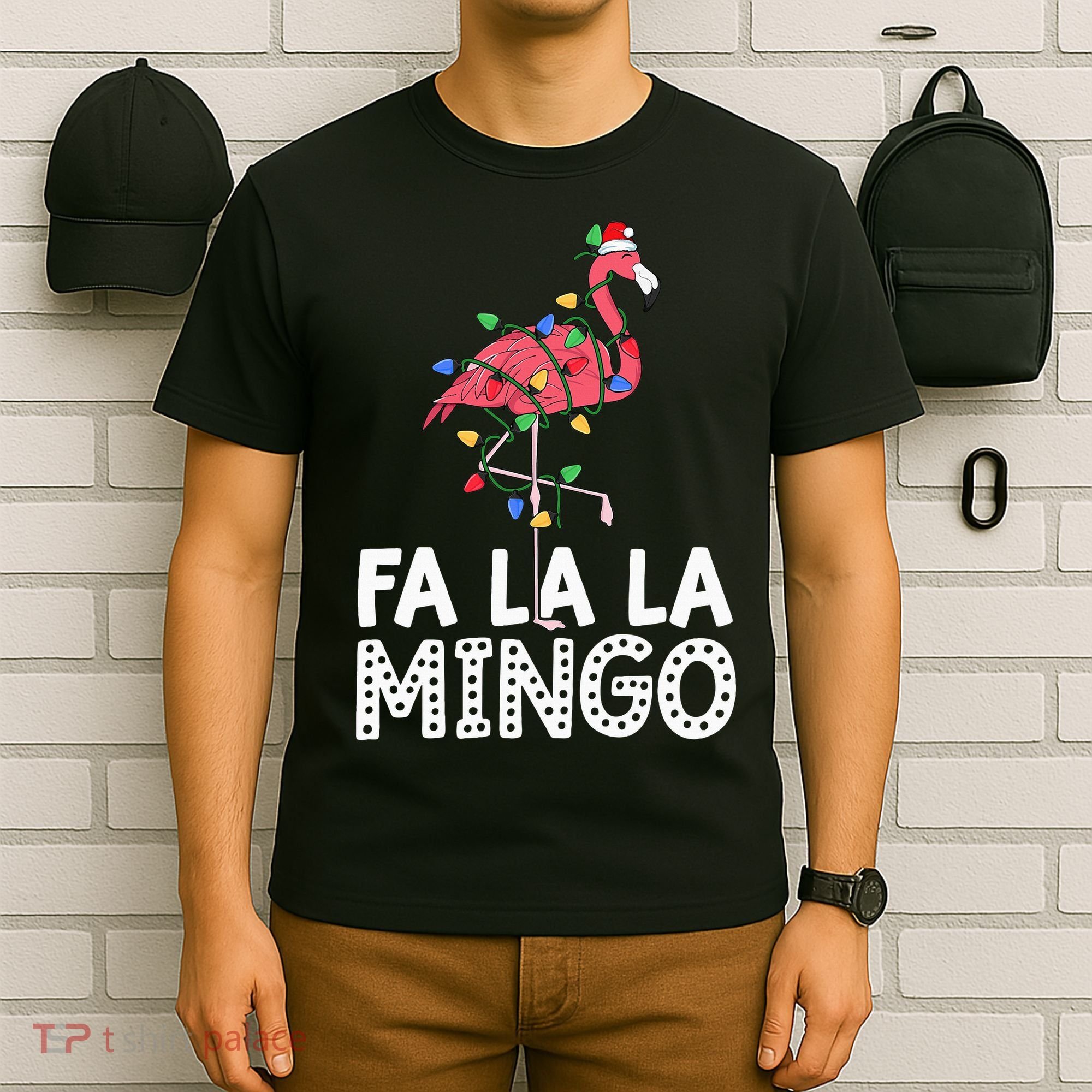 Fa La La Mingo Flamingo Christmas Tree Lights Tropical Xmas T-Shirt