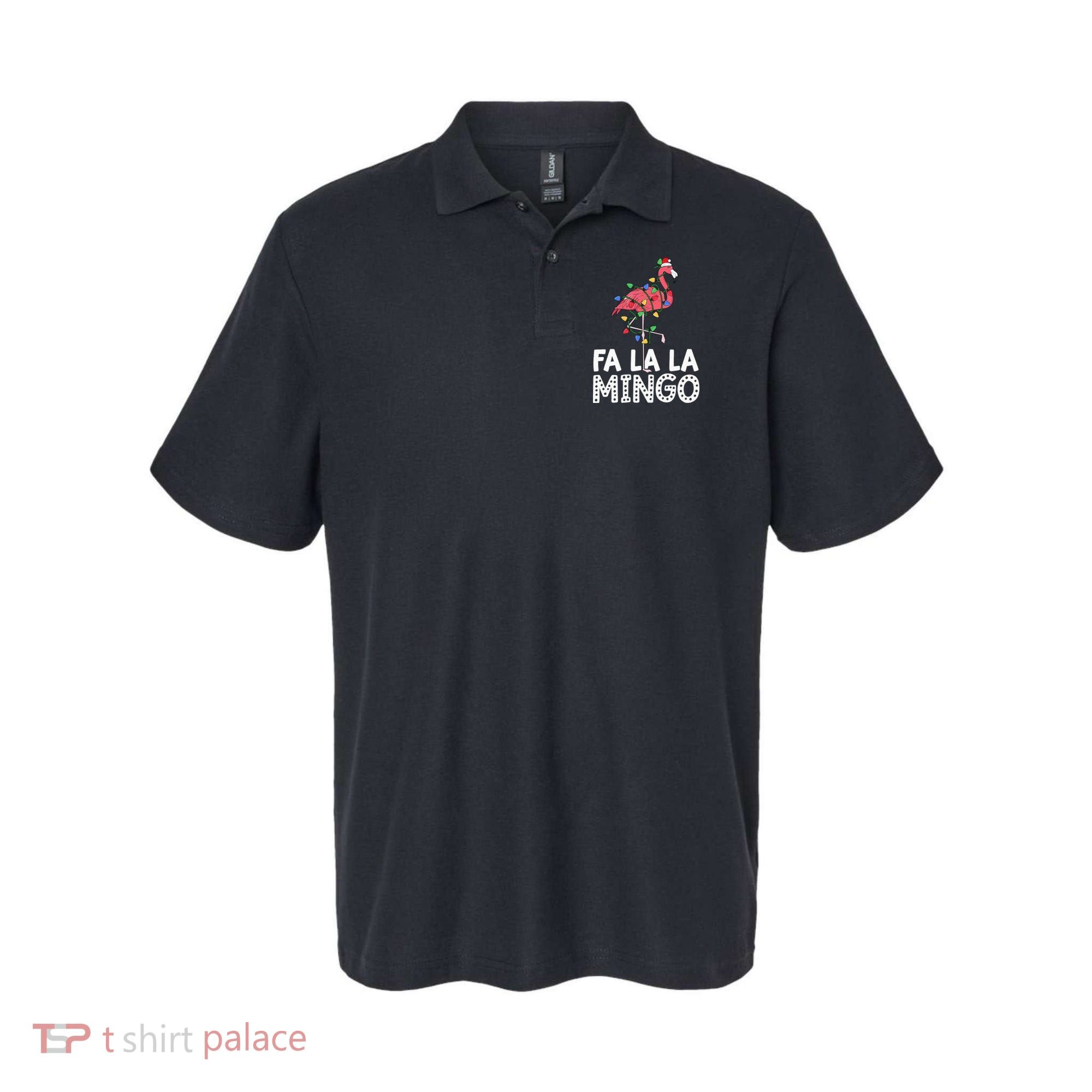 Fa La La Mingo Flamingo Christmas Tree Lights Tropical Xmas Polo