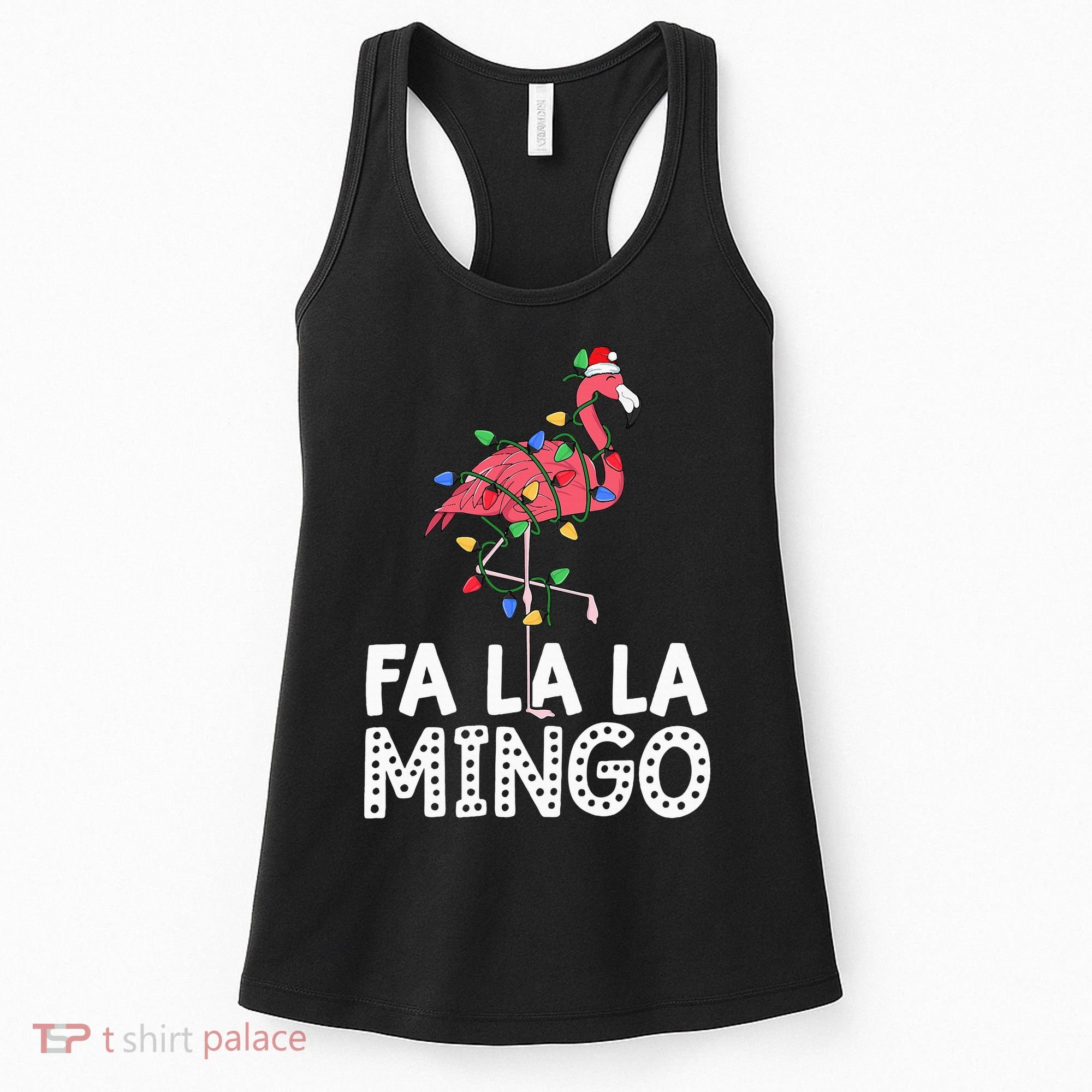 Fa La La Mingo Flamingo Christmas Tree Lights Tropical Xmas Women's Tank Top