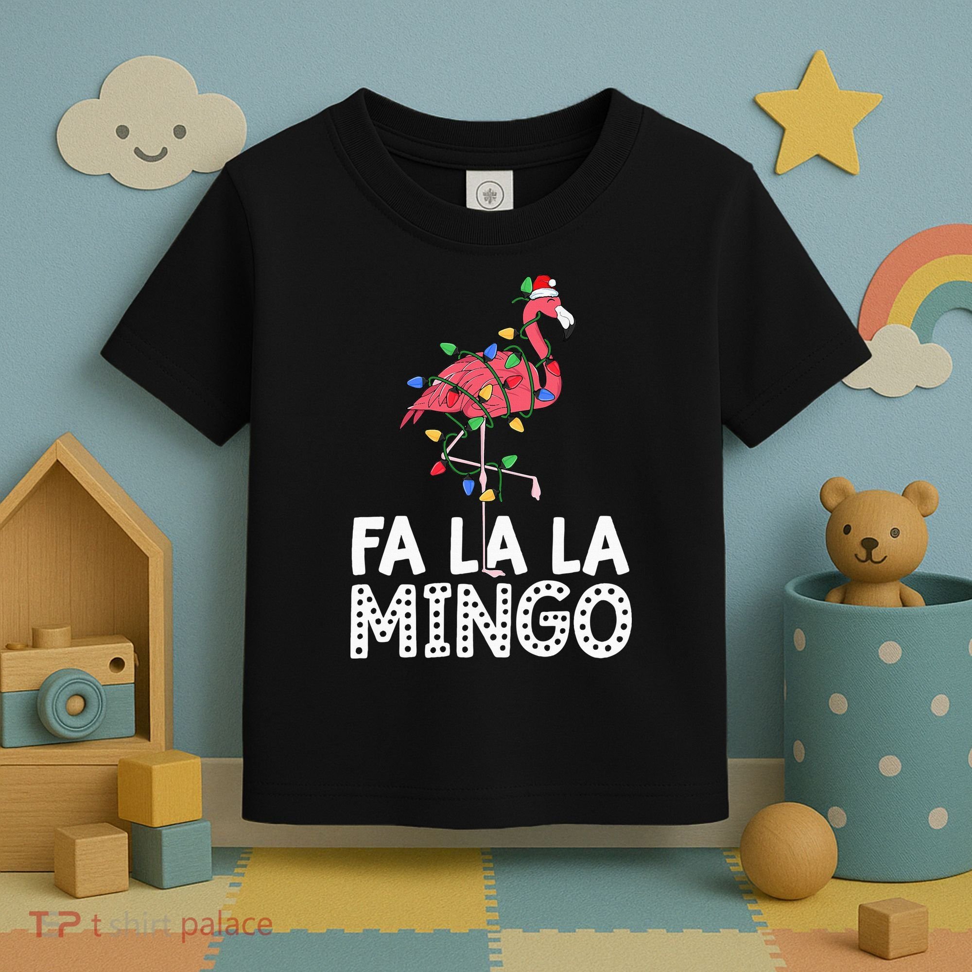 Fa La La Mingo Flamingo Christmas Tree Lights Tropical Xmas Toddler T-Shirt