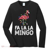 Fa La La Mingo Flamingo Christmas Tree Lights Tropical Xmas Women's Long Sleeve Shirt thumb 0