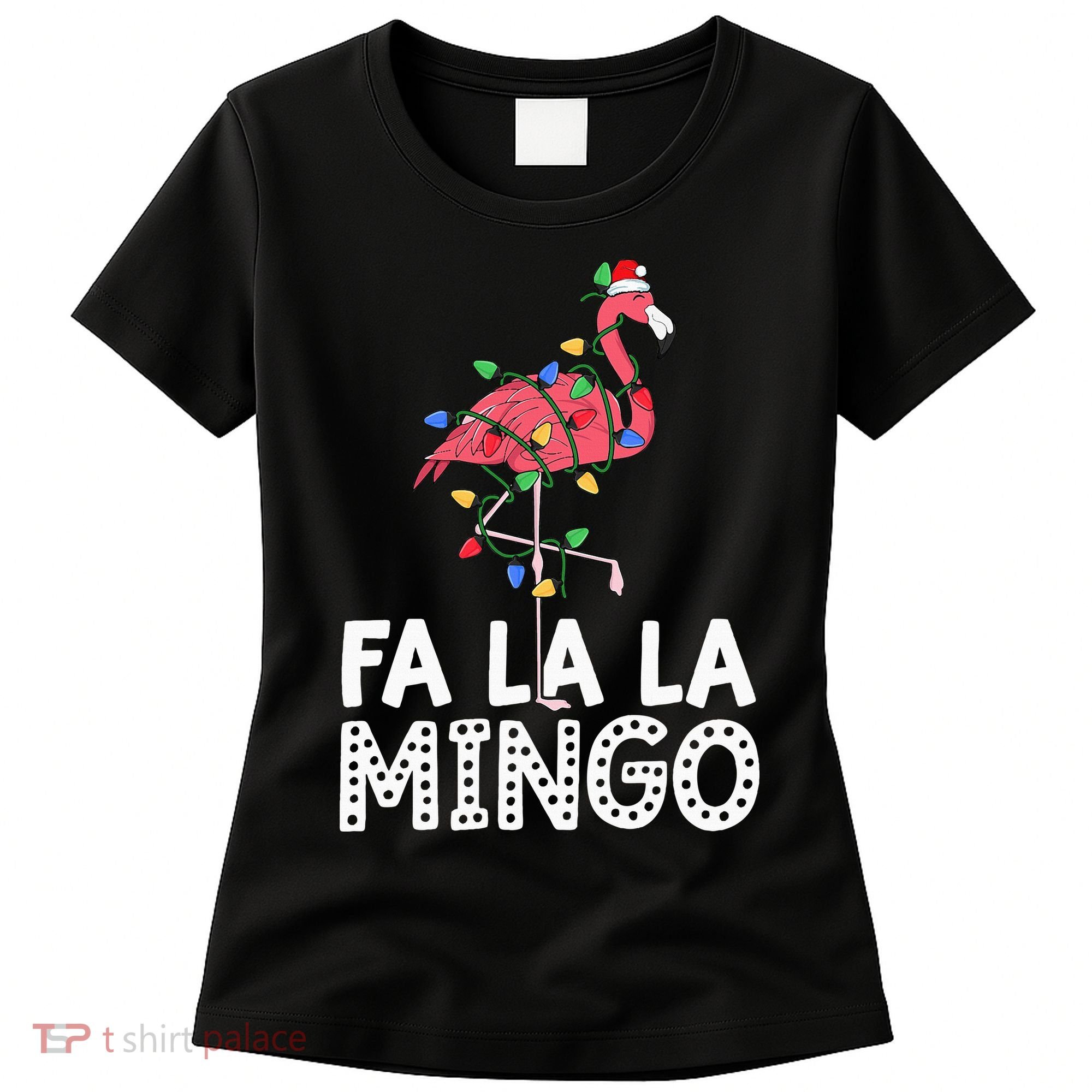 Fa La La Mingo Flamingo Christmas Tree Lights Tropical Xmas Women's T-Shirt