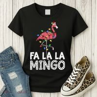 Fa La La Mingo Flamingo Christmas Tree Lights Tropical Xmas Women's T-Shirt thumb 3