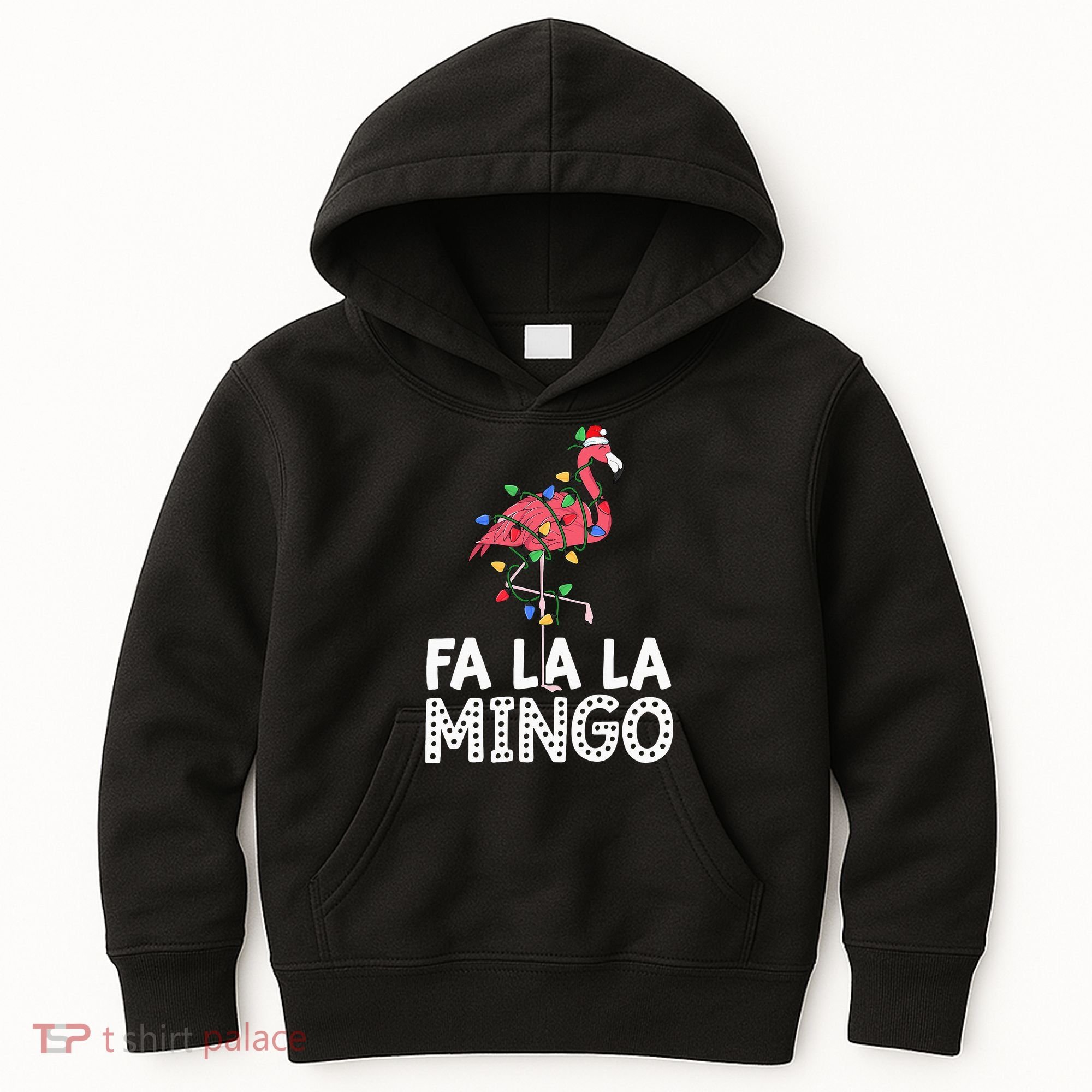 Fa La La Mingo Flamingo Christmas Tree Lights Tropical Xmas Kids Hoodie