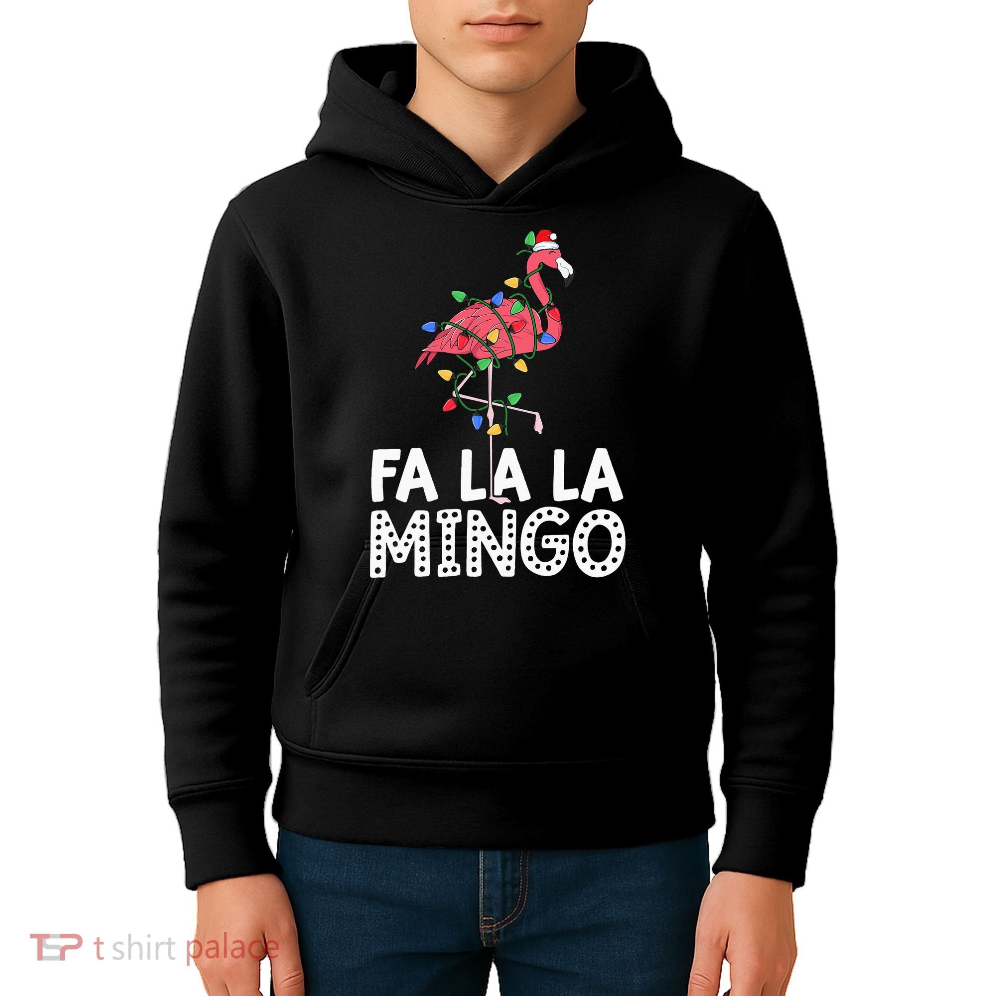 Fa La La Mingo Flamingo Christmas Tree Lights Tropical Xmas Kids Hoodie