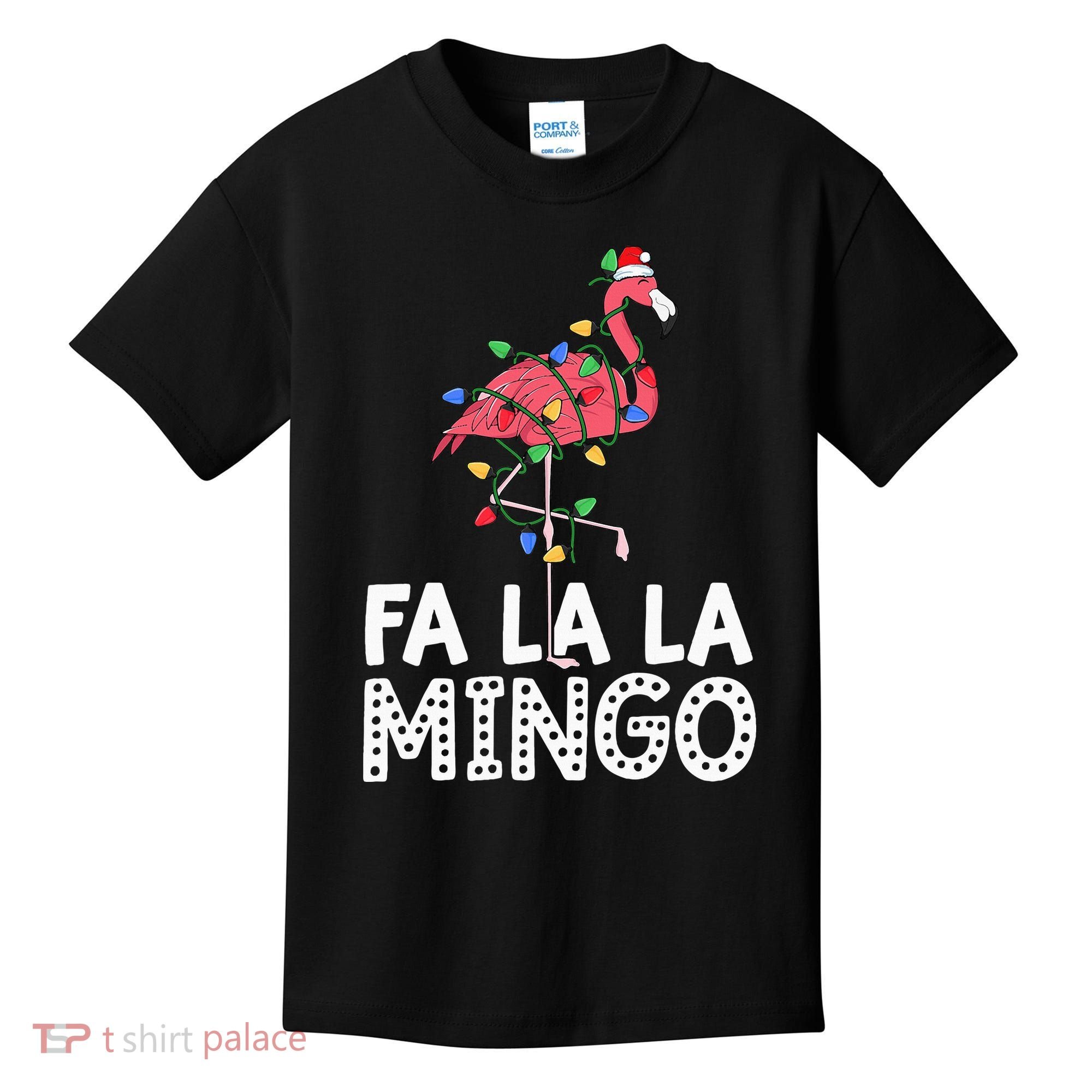 Fa La La Mingo Flamingo Christmas Tree Lights Tropical Xmas Kids T-Shirt