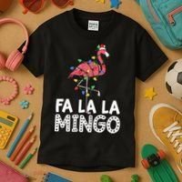 Fa La La Mingo Flamingo Christmas Tree Lights Tropical Xmas Kids T-Shirt thumb 3
