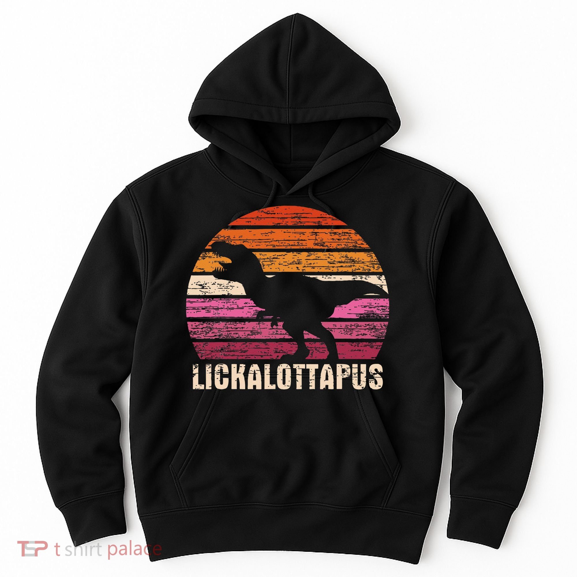 Funny Lesbian Lickalottapus Dinosaurs LGBTQ Pride Flag Retro Hoodie